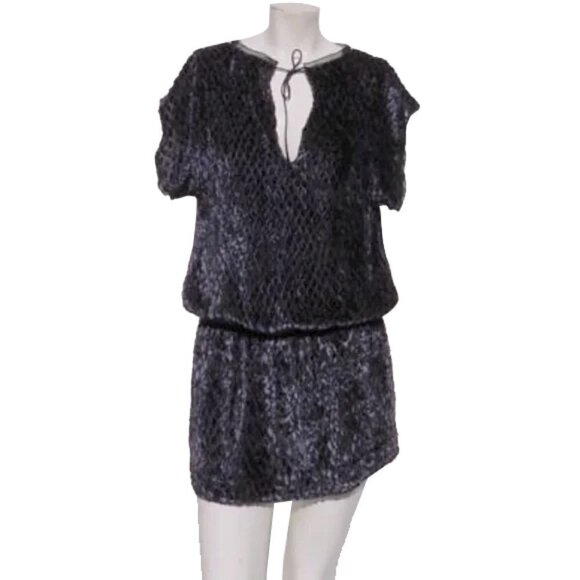 🆕 MODA INTERNATIONAL Victoria’s Secret Black Navy Burnout Velvet Tunic Dress - Picture 1 of 13